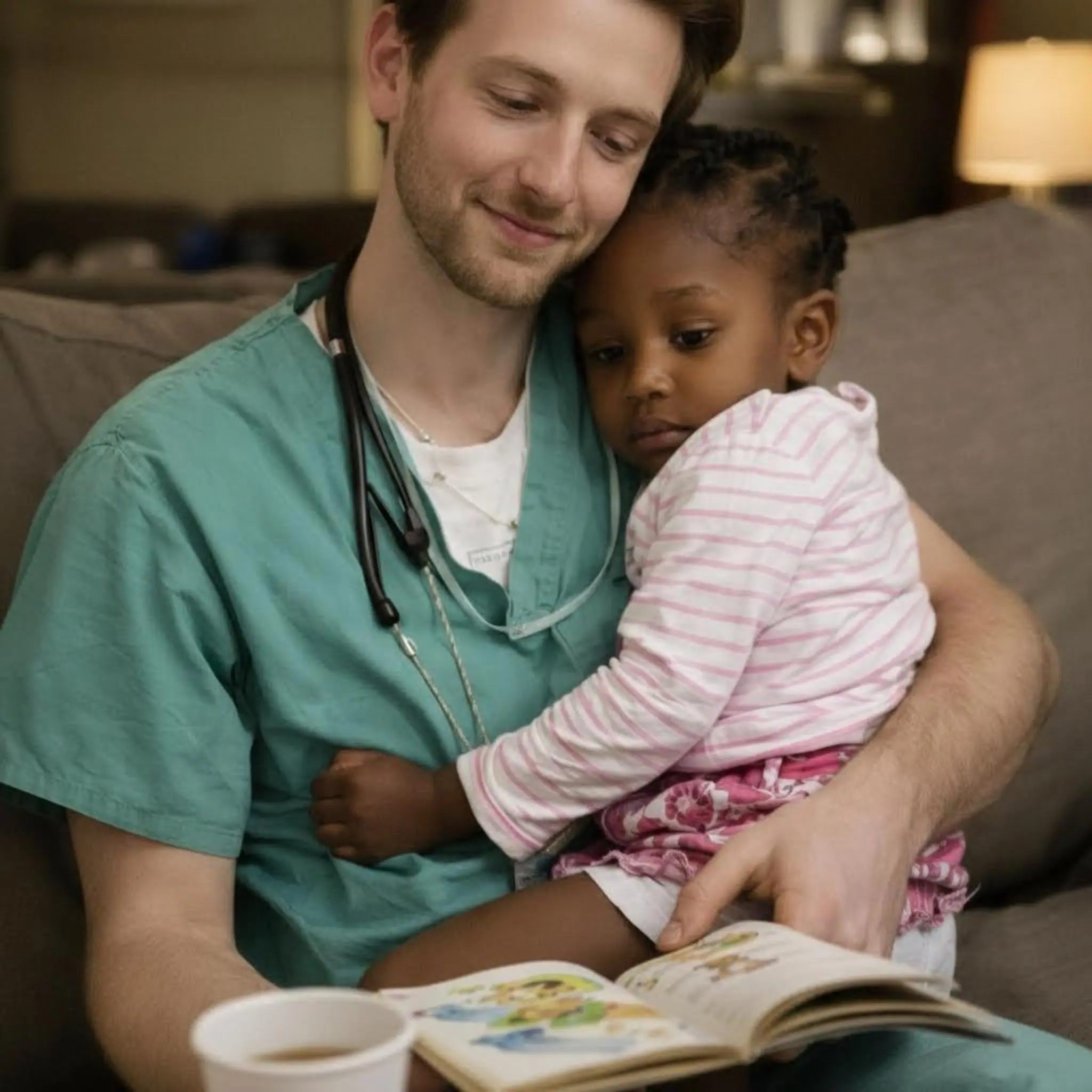 Illustration d'une silhouette tenant la main d'un enfant, symbolisant un lien protecteur