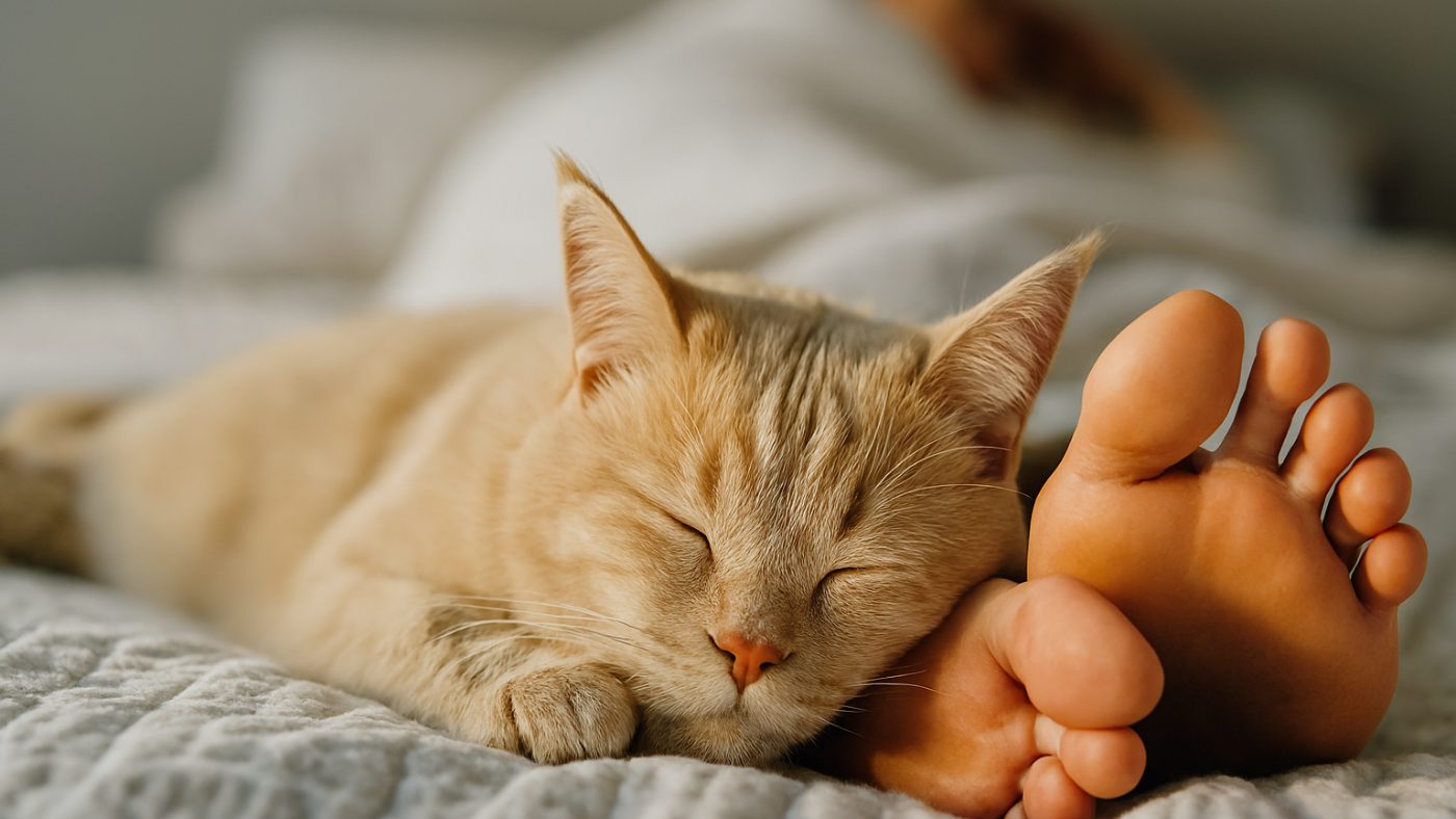 Chat reniflant des chaussures, attiré par l'odeur de son propriétaire