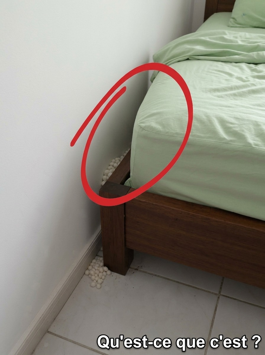 Petites sphères blanches derrière le lit : ce que vous avez vraiment trouvé