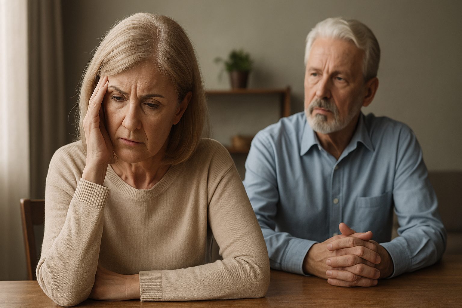 Femme d'âge mûr regardant au loin, pensive