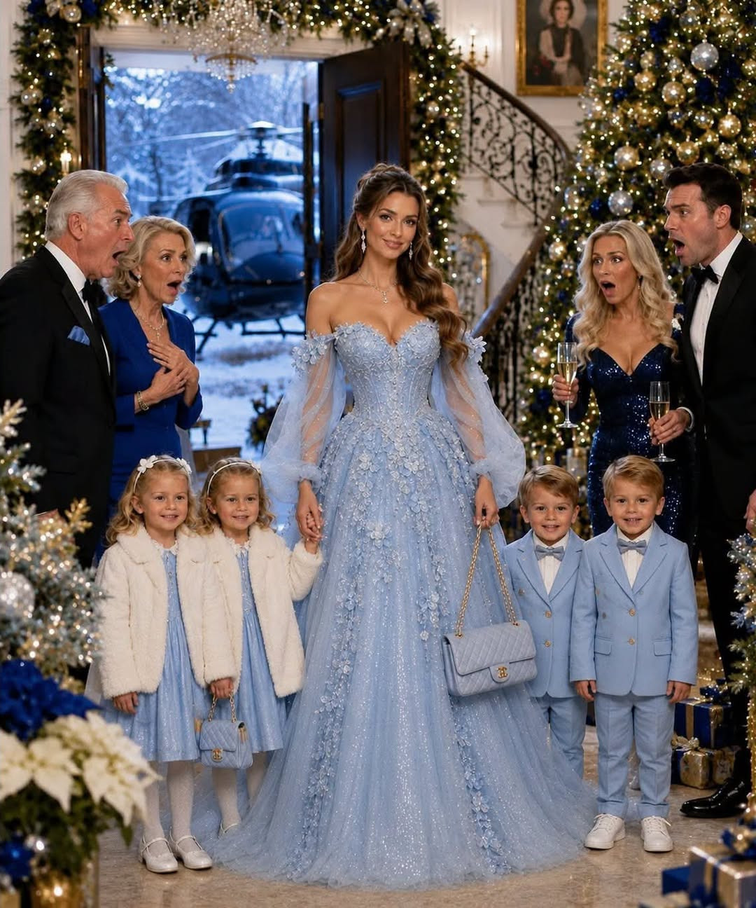 Elle arrive en hélicoptère avec ses quadruplets pour un Noël qui va tout révéler