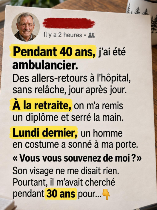 Il a conduit des ambulances pendant 40 ans : trente ans après, l'enfant qu'il a sauvé frappe à sa porte