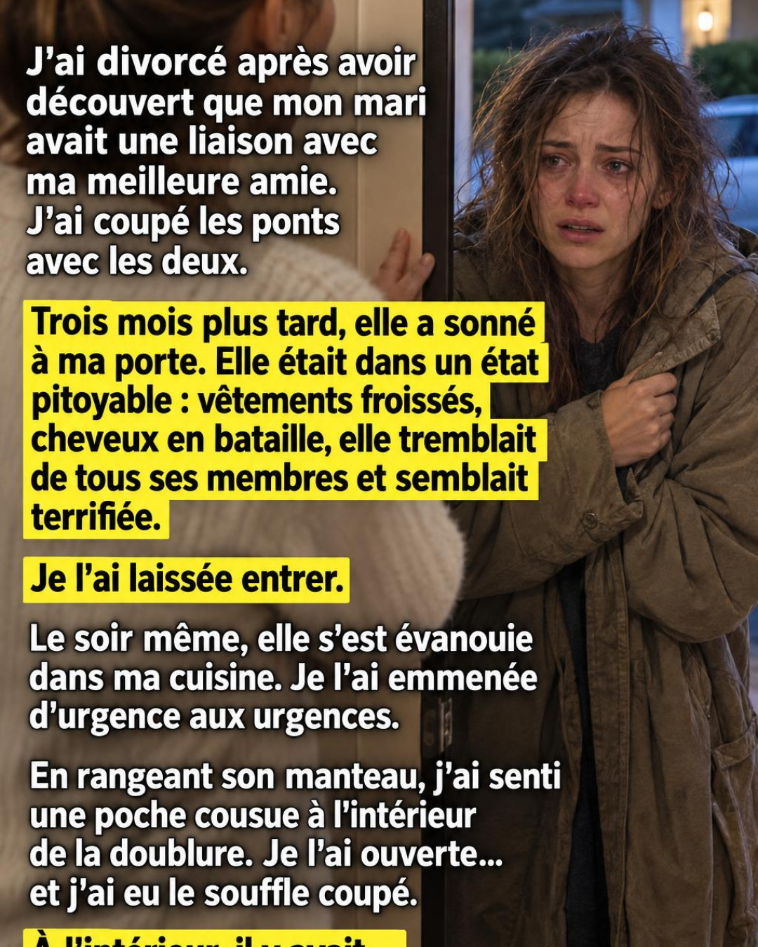Elle ouvre sa porte à celle qui l'a trahie : ce qu'elle découvre dans sa doublure de manteau va tout changer