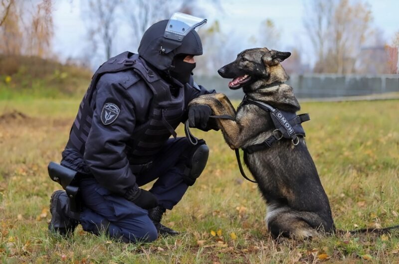 Chien de police veillant son maître