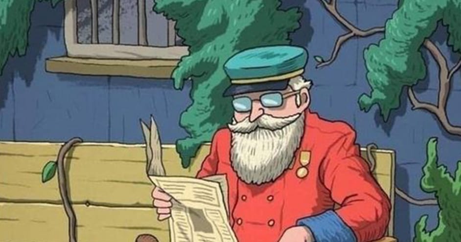 Illustration d'un homme âgé lisant sur un banc