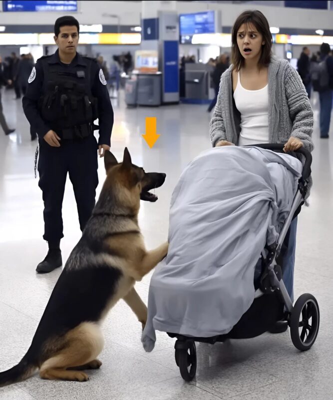 Flair exceptionnel à l’aéroport : l’intervention d’un chien policier sur une poussette ordinaire a glacé le hall d’un silence stupéfait