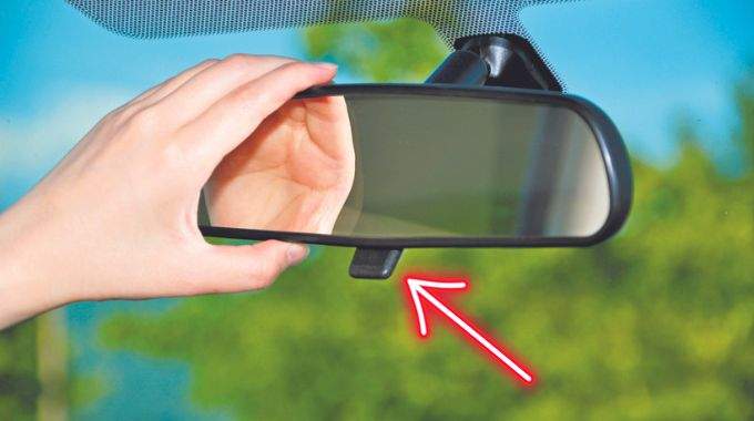 Schéma illustrant le fonctionnement du levier anti-éblouissement sous le rétroviseur intérieur