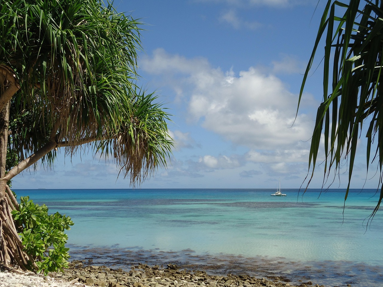 Plage de sable fin et eau turquoise dans le Pacifique