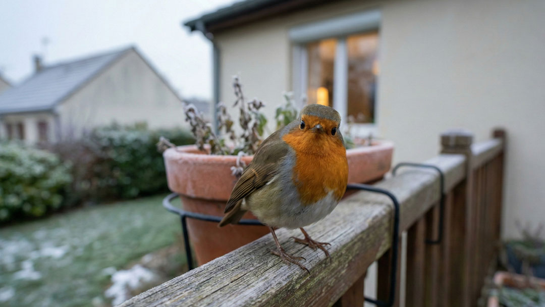 Rouge-gorge dans un jardin ensoleillé, symbole d'espoir