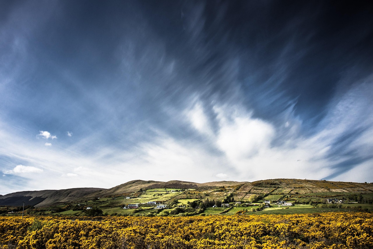 Paysage verdoyant irlandais avec un lac et des collines